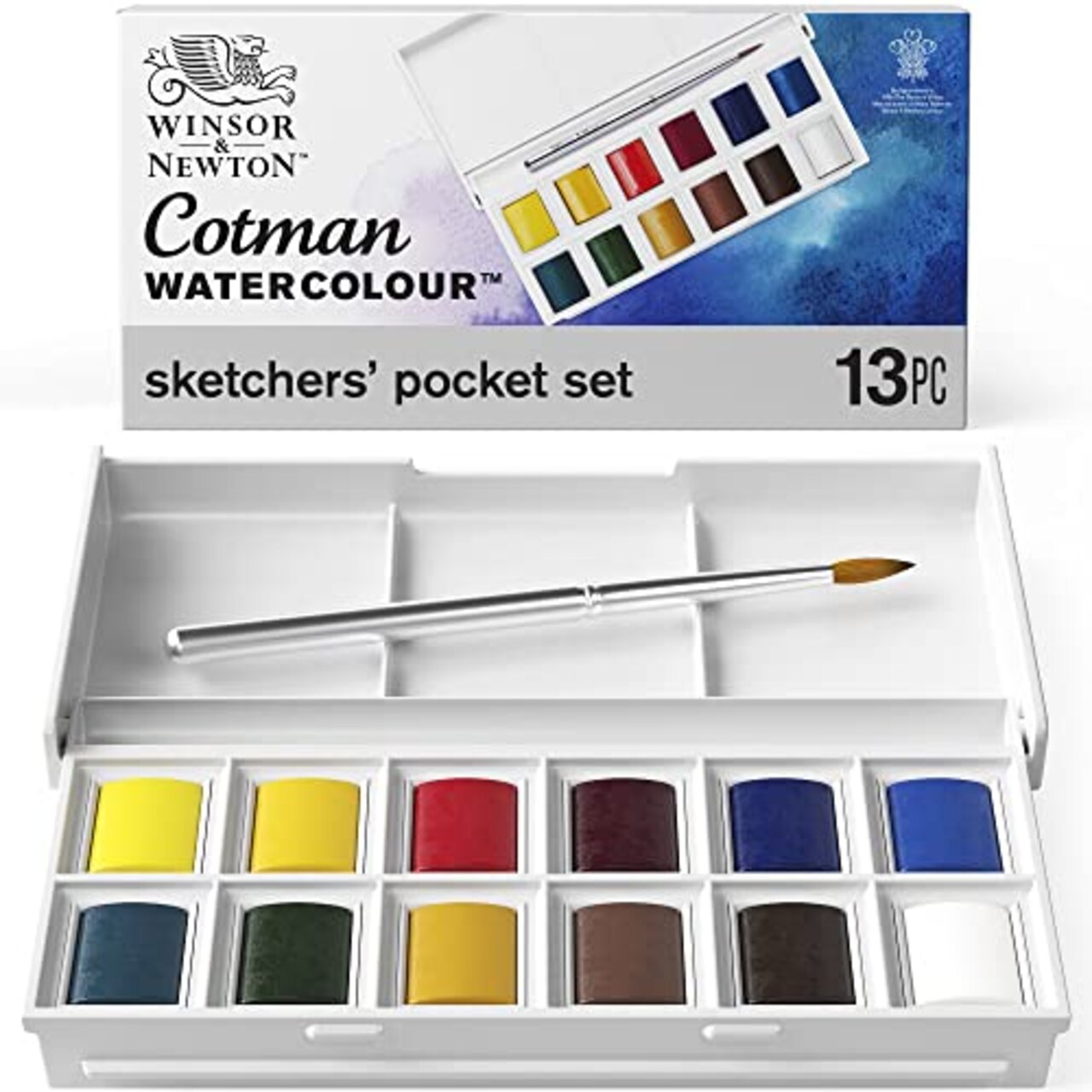 Cotman Watercolor Paint Set, Sketchers' Pocket Set, 12 Half Pans w/ Brush